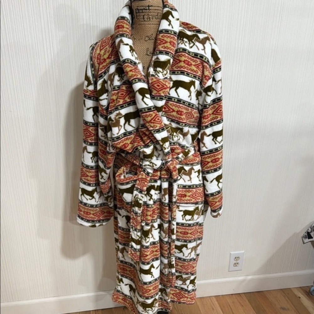 Earth Ragz Ramatex Fleece Tie Robe Colorful Southwestern Horses